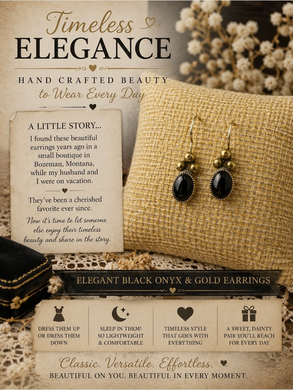 Elegant Black Onyx and Gold Earrings from Montana